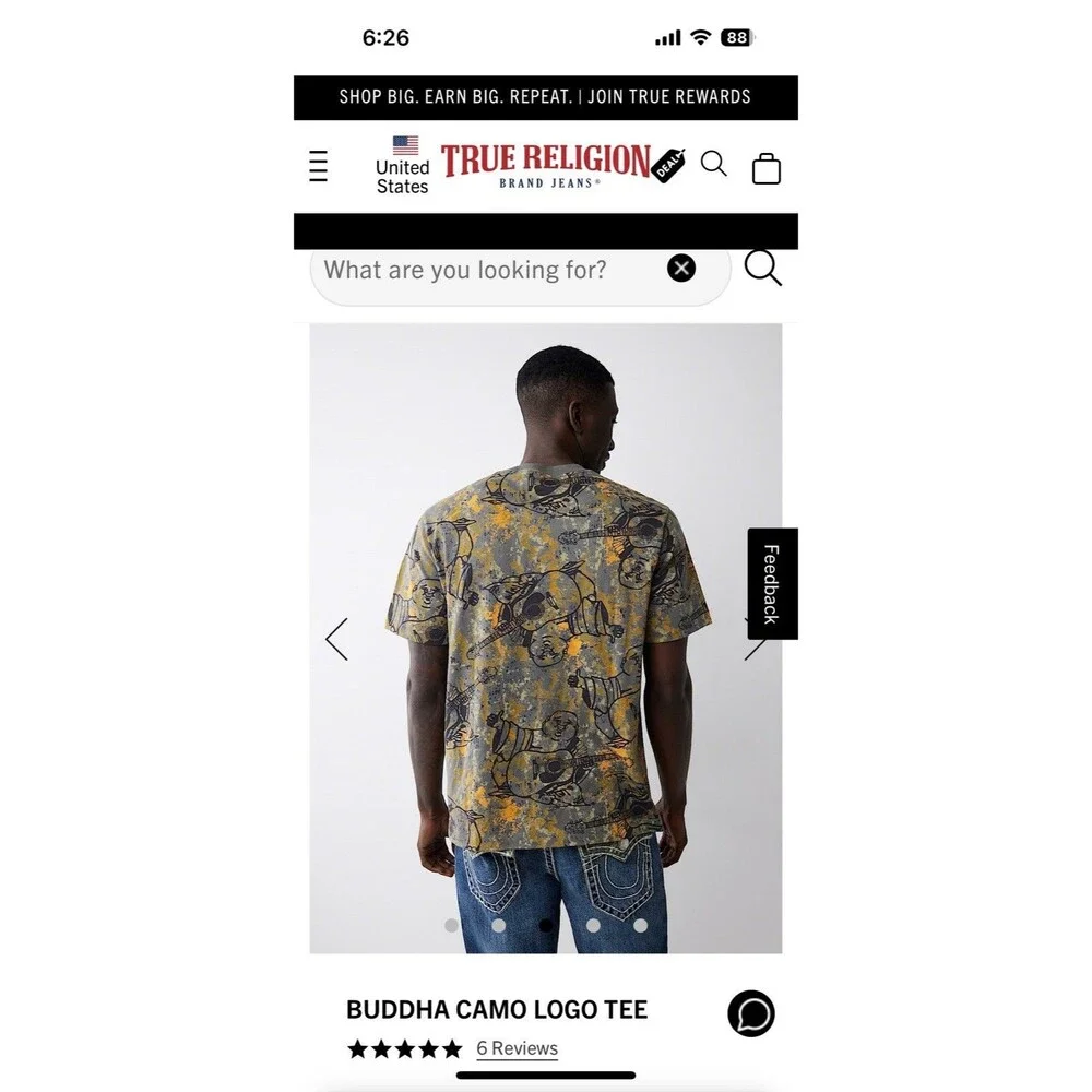 New Men’s True Religion Buddha Hunting Camo camouflage Logo Tee Size Medium $50